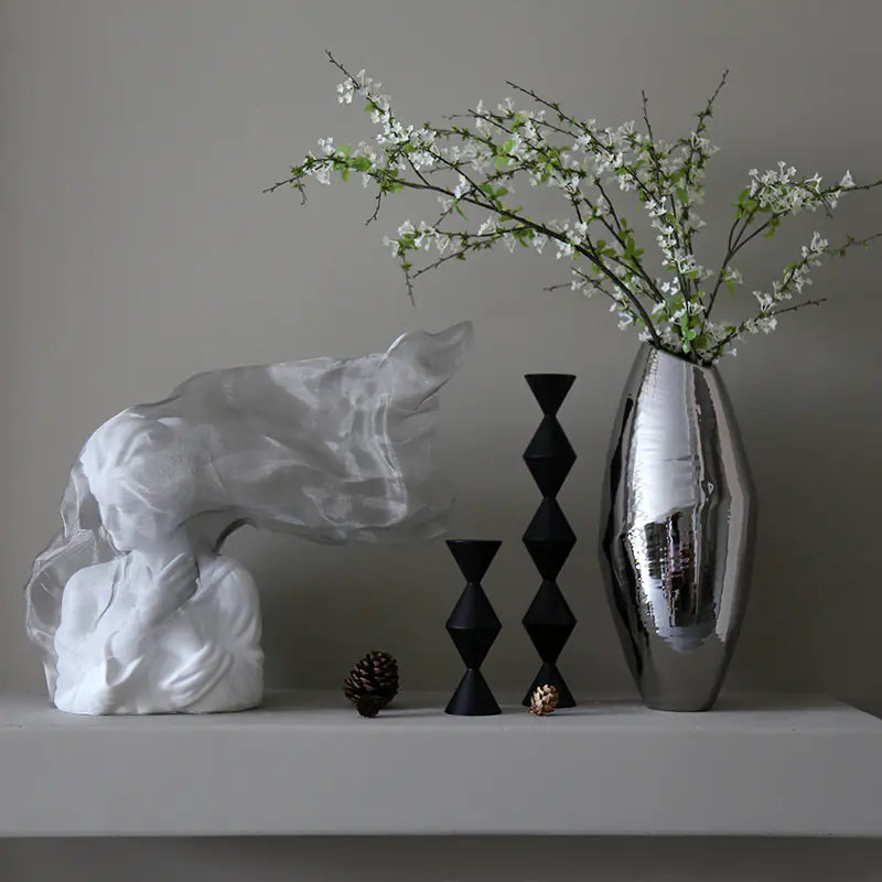 Nordic Chic Veiled Girl Sculpture for Home Decor
