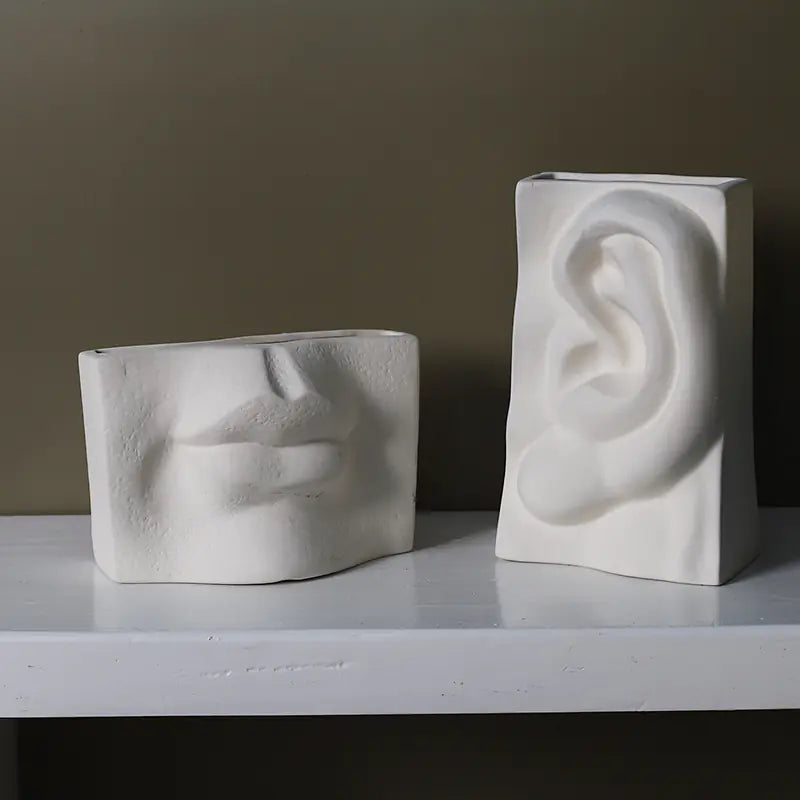 Abstract Face Vase with Flower Insert - Ceramic Decor