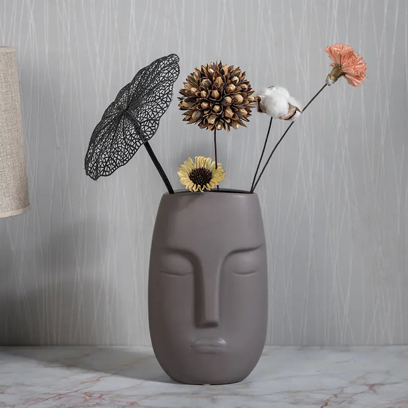 Ceramic Face Flower Vase - Beautiful Floral Arrangement