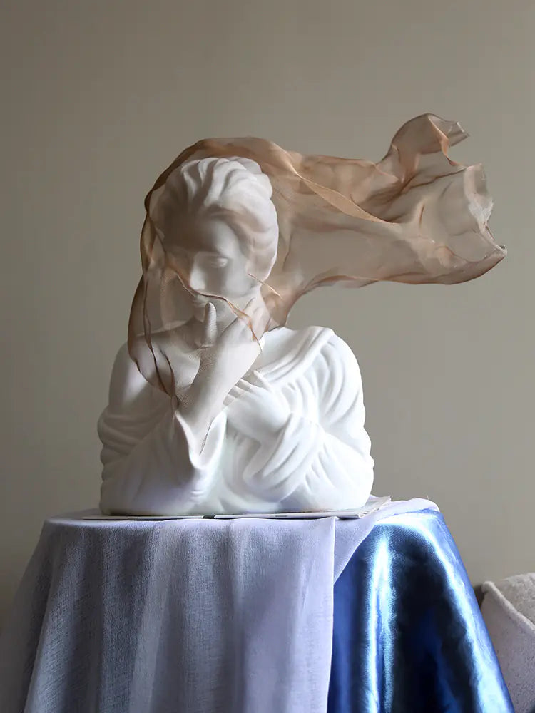 Nordic Chic Veiled Girl Sculpture for Home Decor