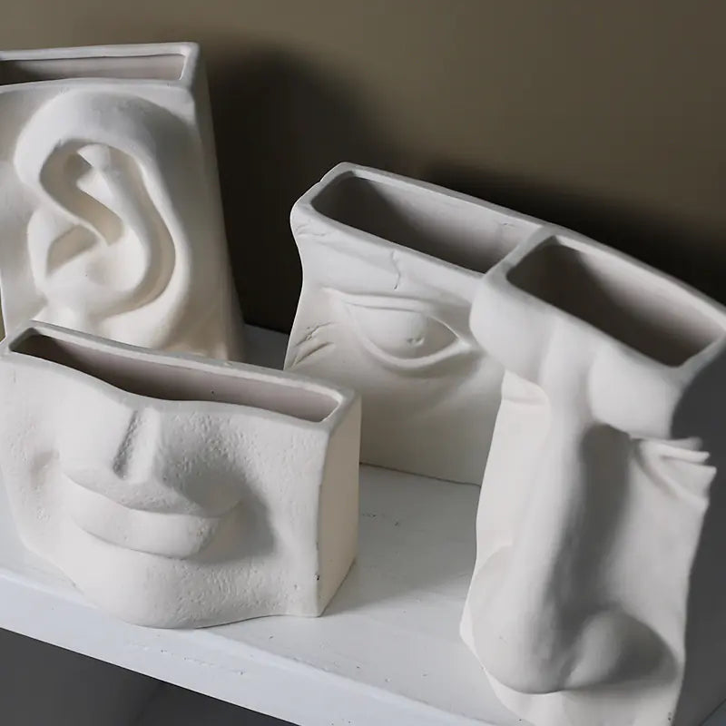 Abstract Face Vase with Flower Insert - Ceramic Decor
