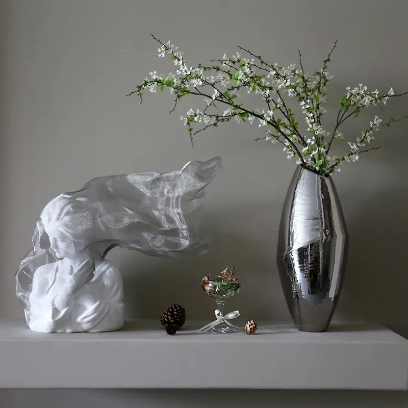 Nordic Chic Veiled Girl Sculpture for Home Decor