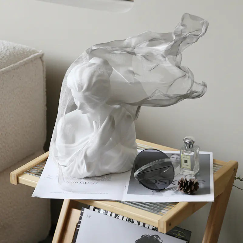 Nordic Chic Veiled Girl Sculpture for Home Decor