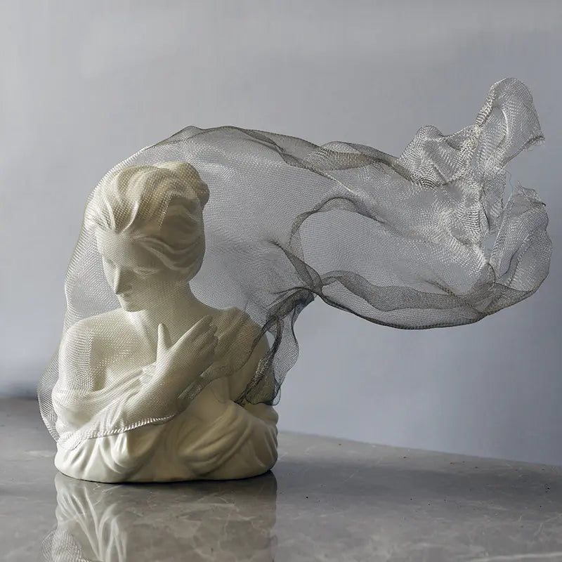 Nordic Chic Veiled Girl Sculpture for Home Decor