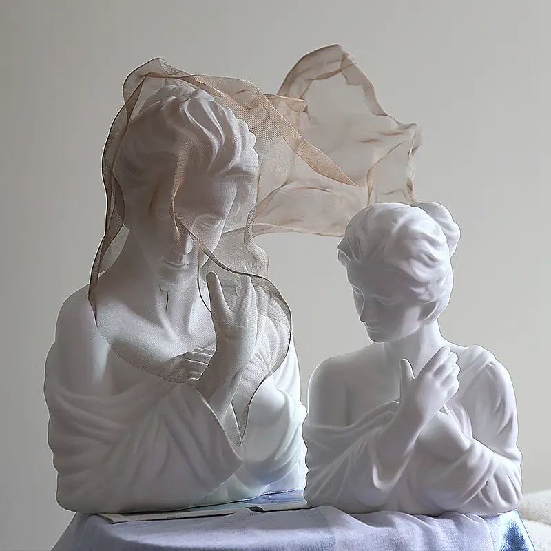 Nordic Chic Veiled Girl Sculpture for Home Decor
