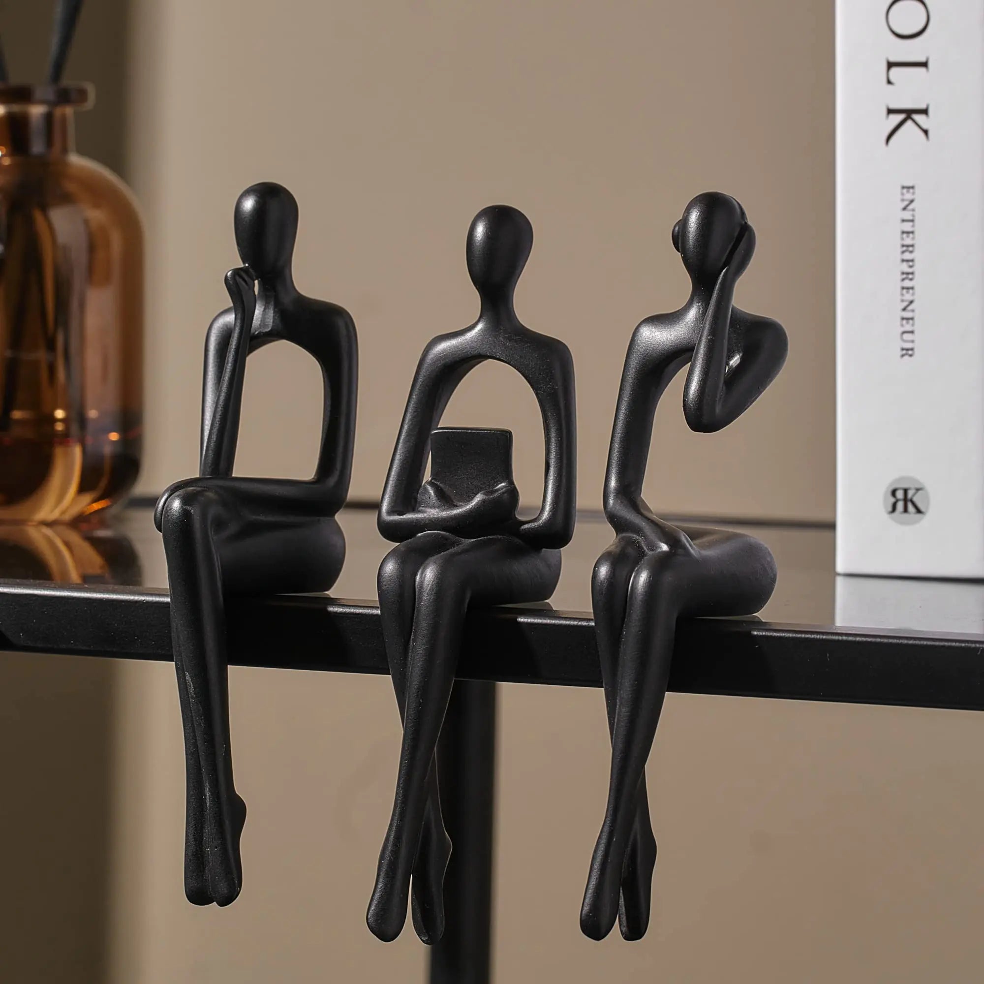 XINXUAN Black Decor Statue Abstract Resin Sculpture Ornament - Set of 3