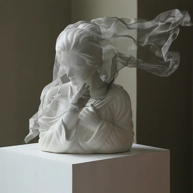 Nordic Chic Veiled Girl Sculpture for Home Decor