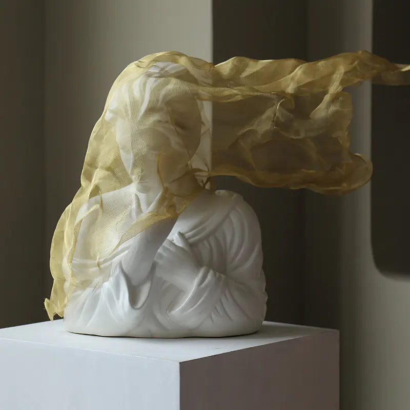 Nordic Chic Veiled Girl Sculpture for Home Decor