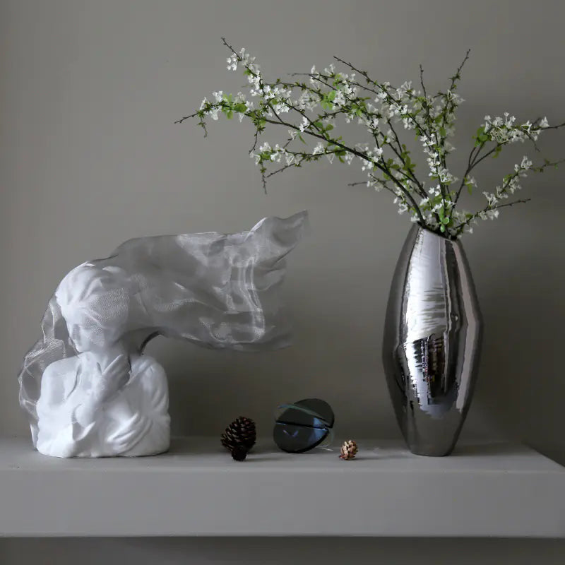 Nordic Chic Veiled Girl Sculpture for Home Decor