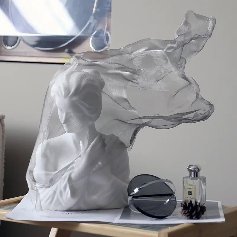 Nordic Chic Veiled Girl Sculpture for Home Decor