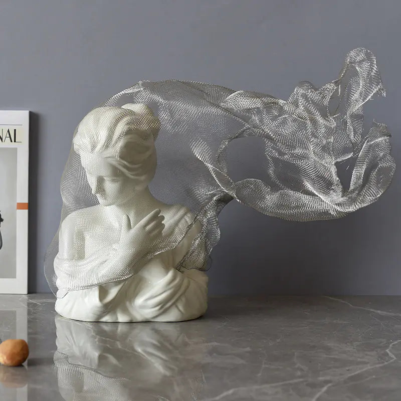 Nordic Chic Veiled Girl Sculpture for Home Decor