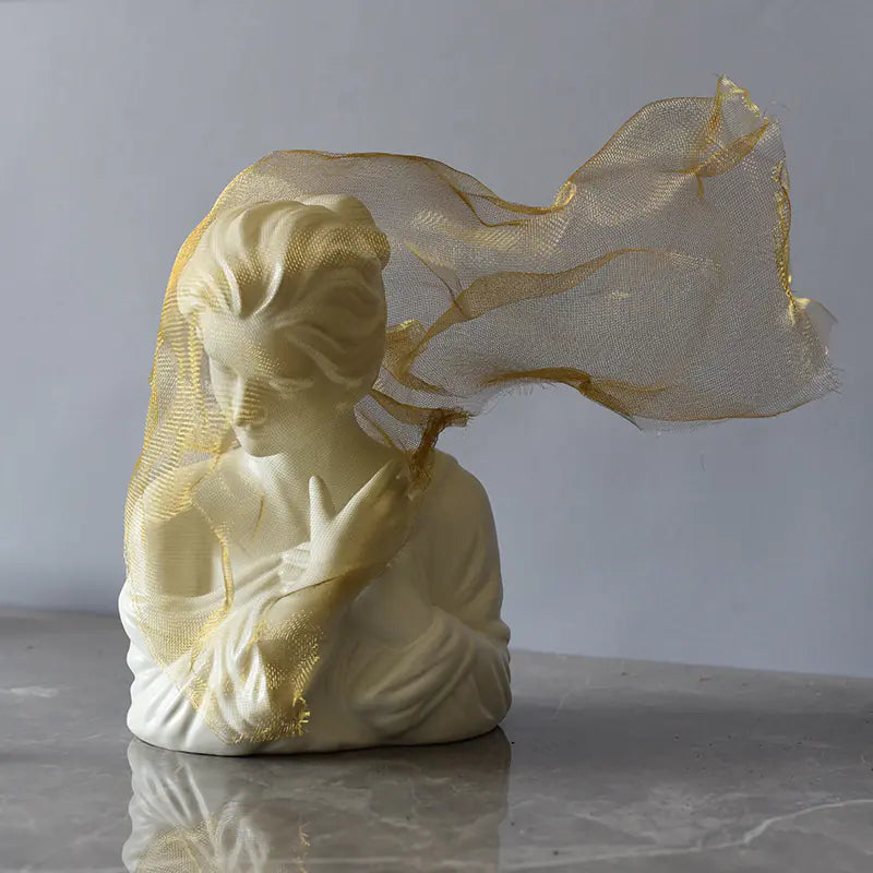 Nordic Chic Veiled Girl Sculpture for Home Decor